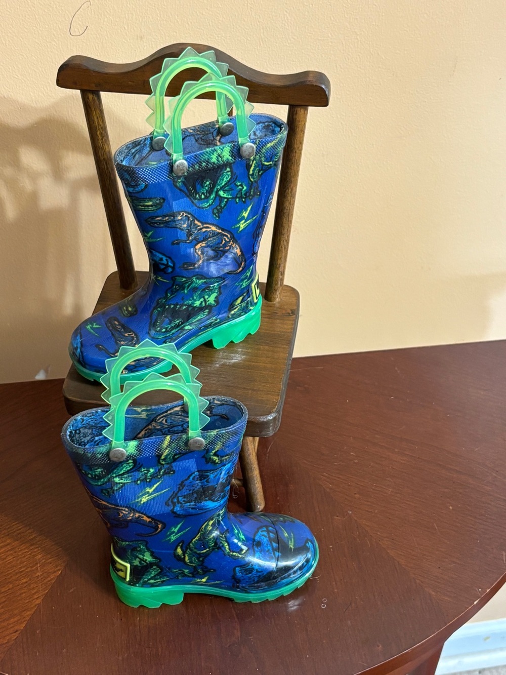 Western Chief Blue Dinosaur Kids Rain Boots with Green Accents